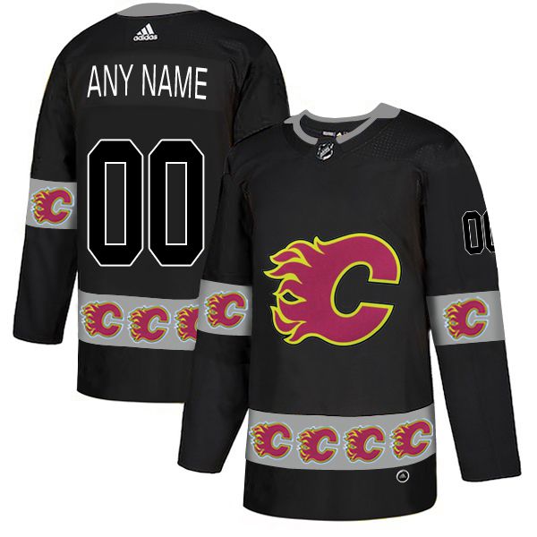 Men Calgary Flames #00 Any name Black Custom Adidas Fashion NHL Jersey